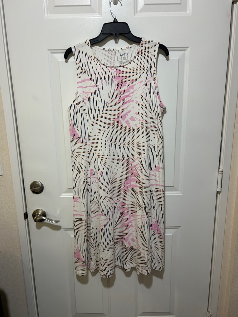Apt. 9 White and Pink Palm-Print Sleeveless Midi Dress